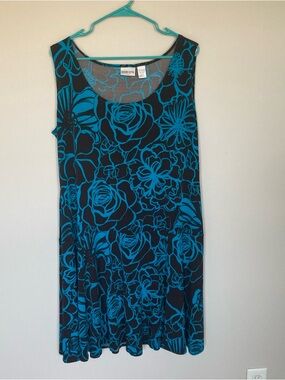 Chicos Dried Fleur Bliss Basque Dress Womens 3 US L Black Teal Sleeveless